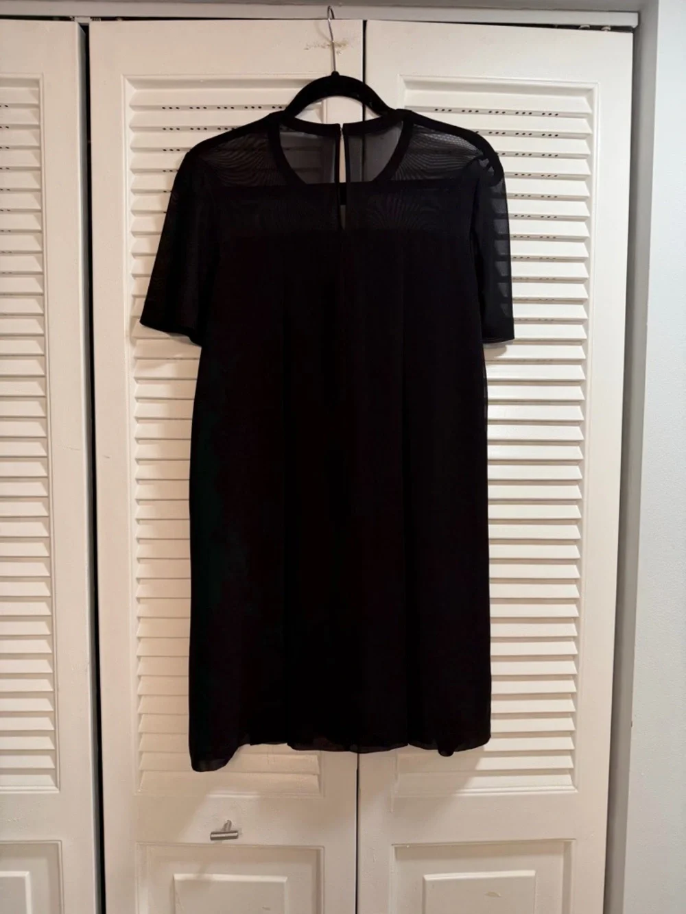BCBGeneration Black Short-Sleeve Mesh Yoke Mini Dress